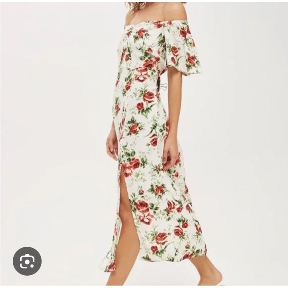 Topshop Size 6 Off Shoulder Floral Sweetheart Slit Midi Dress Cottage Romantic